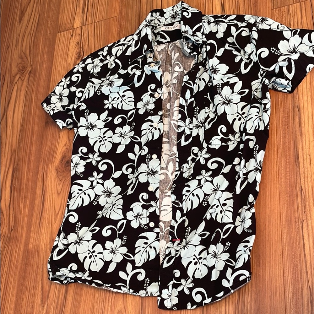 Gustin Black and light blue Button Down Shirt with Floral Design